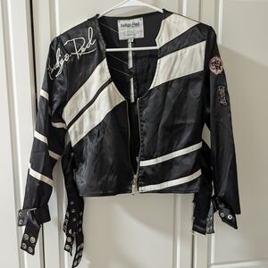 Indigo Women's Medium Black & White Cropped Moto Jacket